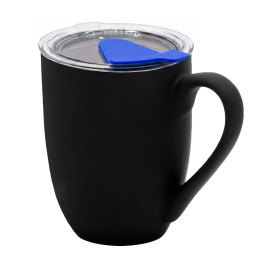 Кружка с крышкой Velvet Duo, софт-тач, чёрная/синяя