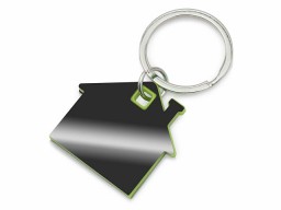 Металлический брелок с пластиковой цветной вставкой "SteelPop House", серебристый с зеленым яблоком