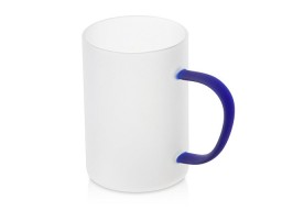 Стеклянная матовая кружка "Акцент" с цветной ручкой для сублимации, синий