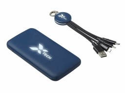 Набор из внешнего акуумулятора и универсального кабеля с подсветкой лого «Reserve LED», 10000mAh, темно-синий