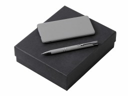 Подарочный набор c ручкой и повербанком 5000 mAh, серый