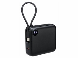 Внешний аккумулятор со встроенным кабелем «Liri», QC/PD, 10000 мАч, черный