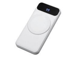 Магнитный беспроводной внешний аккумулятор со встроенными кабелями «Мэни»,быстаря зарядка, 10000 мАч, белый