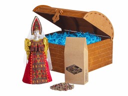 Подарочный набор: кукла фарфоровая, чай "Малина с мятой", красный