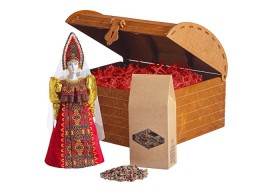 Подарочный набор: кукла фарфоровая, чай "Малина с мятой", красный