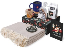 Подарочный набор c пледом, кружкой и вареньем, синий