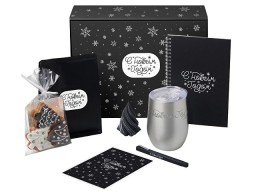 Подарочный набор c термокружкой, блокнотом, ручкой и свечкой, серебристый