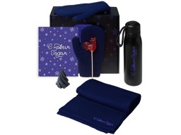 Подарочный набор с варежками, шарфом и термосом, темно-синий