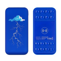 Беспроводное зарядное устройство "Sticky SOFTTOUCH", 10000 mAh с подсветкой логотипа и присосками, синий